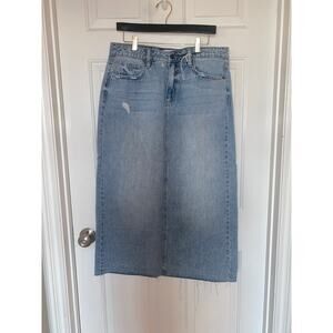 Carly Jean Taylor Vintage Skirt Denim Mild Distress Back Slit Midi Long XL NWT